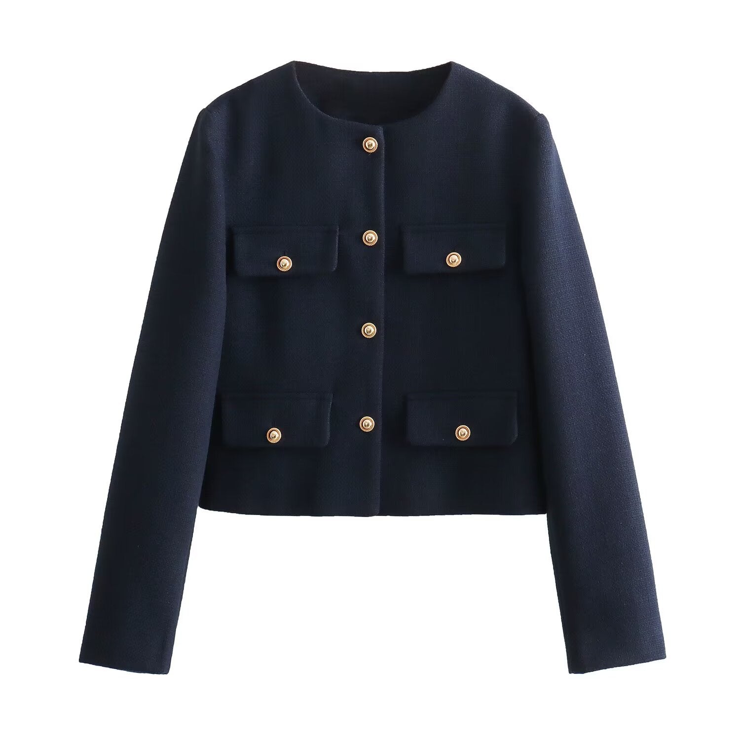 Deloin | Elegant Crop Blazer– Classic Style with Gold Buttons