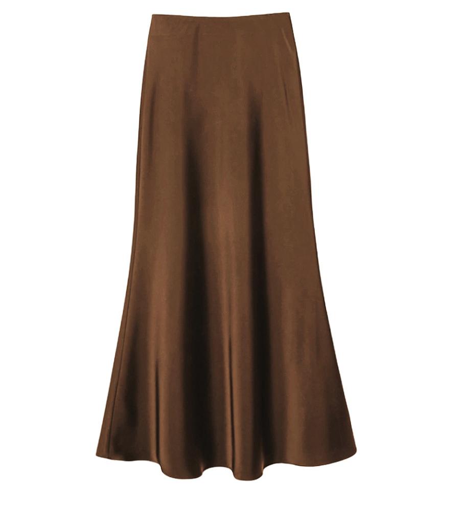 Deloin | High Waist Slimming Mid Length Satin Skirt