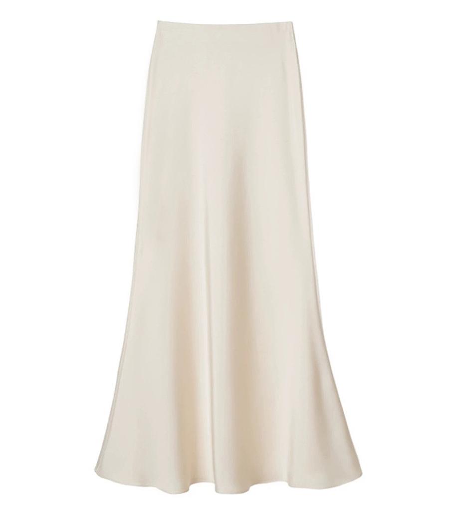 Deloin | High Waist Slimming Mid Length Satin Skirt