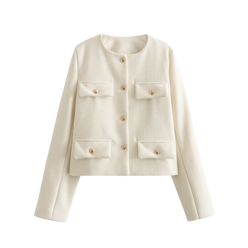 Deloin | Elegant Crop Blazer– Classic Style with Gold Buttons