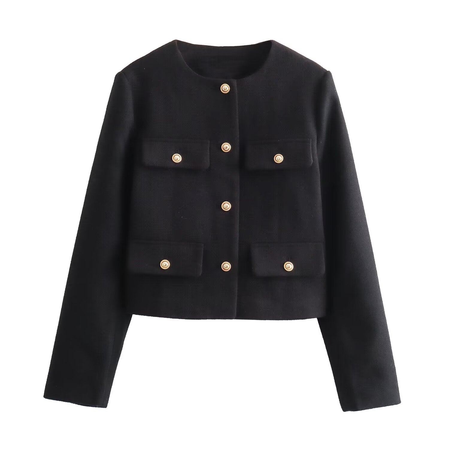 Deloin | Elegant Crop Blazer– Classic Style with Gold Buttons