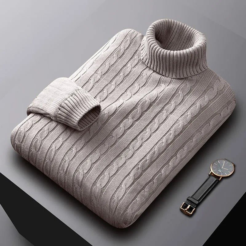 Deloin | Classic Cable Knit Roll Neck Sweater