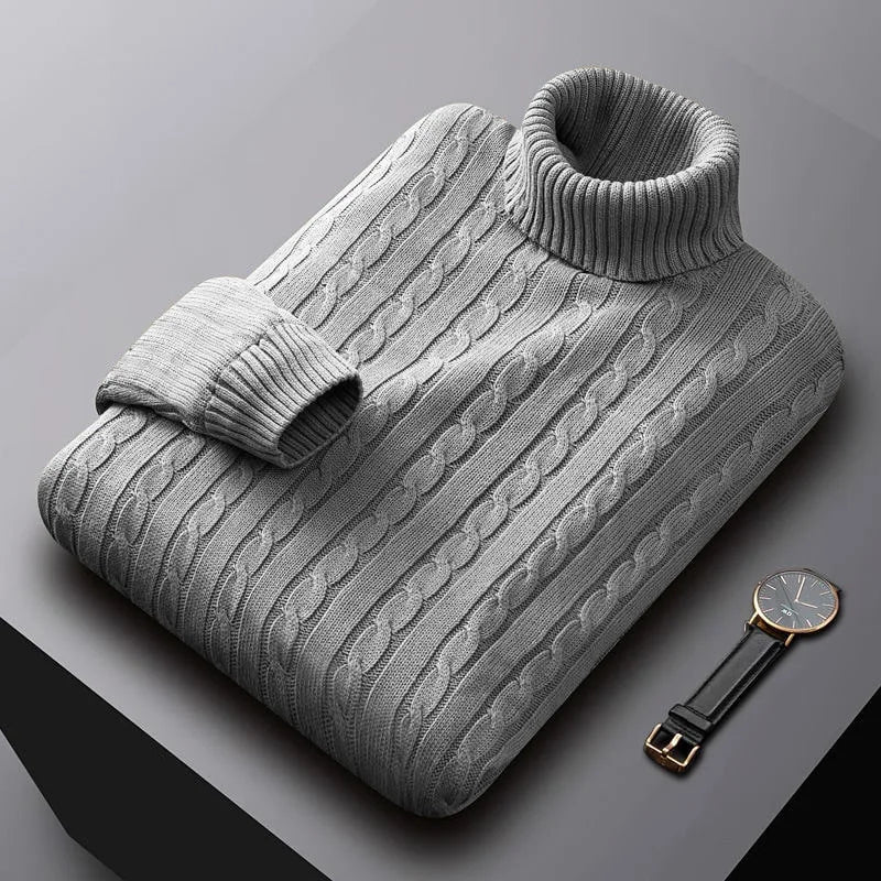 Deloin | Classic Cable Knit Roll Neck Sweater